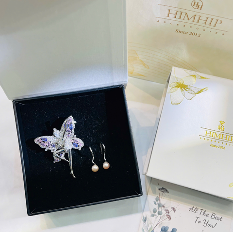 Set Quà HimHip 20/10 Khuyên Tai & Cài Áo Kèm Túi Hộp Thiệp - 226