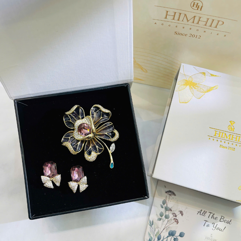 Set Quà HimHip Khuyên Tai & Cài Áo Kèm Túi Hộp Thiệp - 236