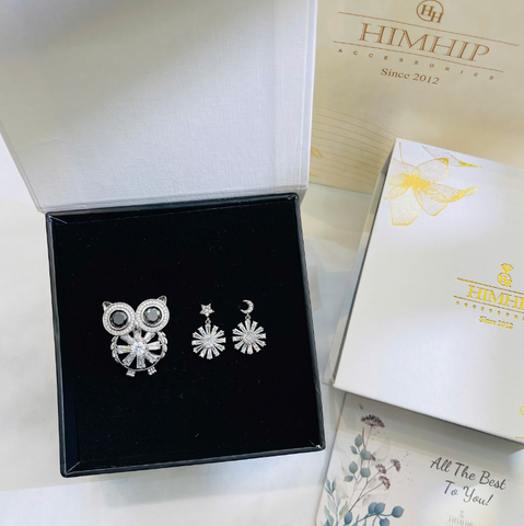 Set Quà HimHip Khuyên Tai & Cài Áo Kèm Túi Hộp Thiệp - 238