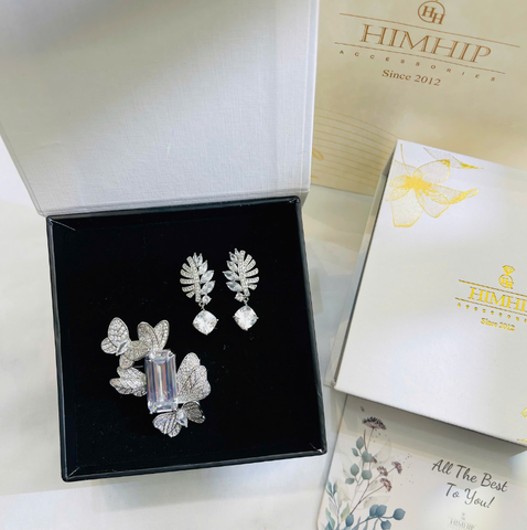 Set Quà HimHip 20/10 Khuyên Tai & Cài Áo Kèm Túi Hộp Thiệp - 240