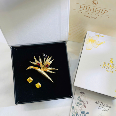 Set Quà HimHip 20/10 Khuyên Tai & Cài Áo Kèm Túi Hộp Thiệp - 242