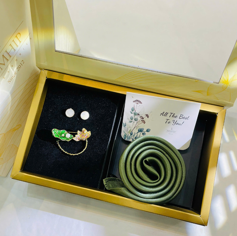 Set Quà HimHip Khăn Lụa Cao Cấp 53*53cm & Cài Áo, Khuyên Tai Kèm Túi Hộp Thiệp - 978