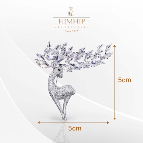 Trâm, Ghim Cài Áo HimHip Tuần Lộc Trắng Sang Trọng HKCC Đính Phale 5*5cm