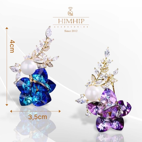 Trâm, Ghim Cài Áo HimHip Chùm Hoa Đá Thanh Lịch HKCC Mix Trai 3,5*4cm