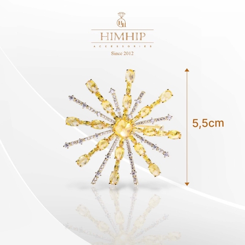 Trâm, Ghim Cài Áo HimHip Chùm Hoa Vàng Sang Trọng HKCC Đính Phale 5*5,5cm