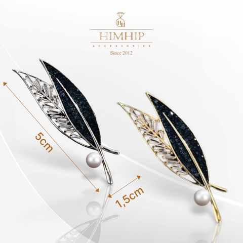 Trâm, Ghim Cài Áo HimHip Lá Đôi Sang Trọng HKCC Mix Trai 1,5*5cm
