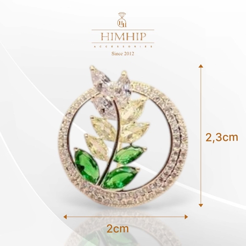 Trâm, Ghim Cài Áo Nhỏ HimHip Vòng Tròn Lá Xanh Thanh Lịch HKCC Đính Phale 2*2,3cm