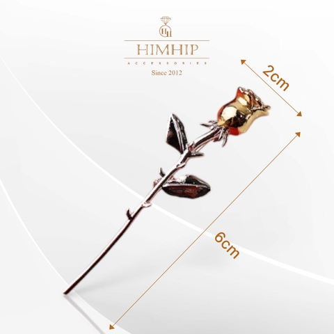 Trâm, Ghim Cài Áo HimHip Cành Hồng Đơn Thanh Lịch HKCC 2*6cm