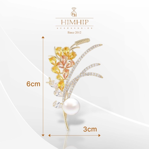 Trâm, Ghim Cài Áo HimHip Bông Lúa Vàng Thanh Lịch HKCC Mix Trai 3*6cm