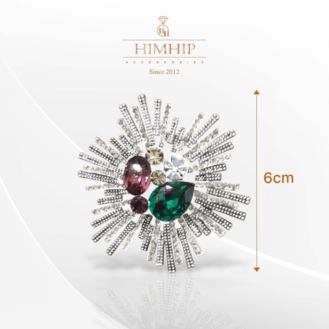 Trâm, Ghim Cài Áo HimHip Tia Nhiều Màu Cổ Điển HKCC Đính Phale 6cm