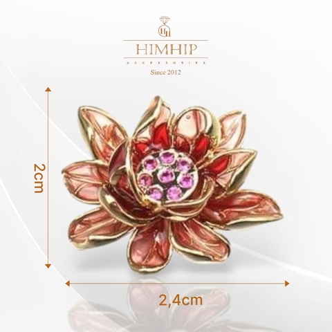 Trâm, Ghim Cài Áo Nhỏ HimHip Hoa Sen Đỏ Sang Trọng HKCC Đính Phale 2*2,4cm