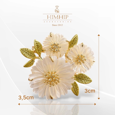Trâm, Ghim Cài Áo HimHip 3 Hoa Cúc Hoạ Mi Thanh Lịch 3*3,5cm