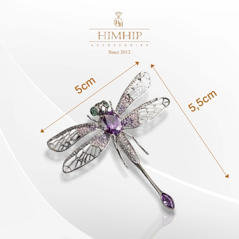 Trâm, Ghim Cài Áo HimHip Chuồn Chuồn Tím Sang Trọng HKCC Đính Phale 5*5,5cm