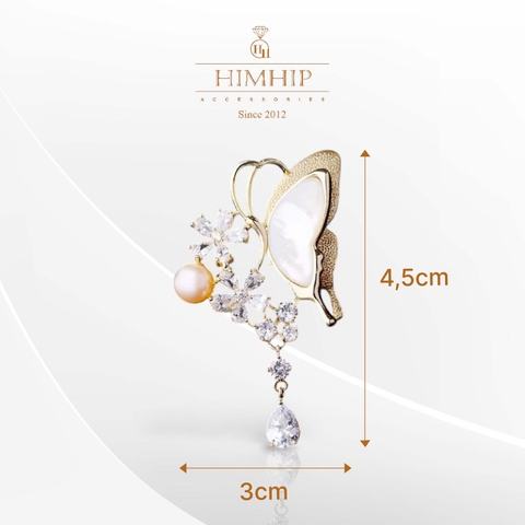 Trâm, Ghim Cài Áo HimHip Hoa & Bướm Khảm Trai Sang Trọng HKCC Đính Phale 3*4,5cm