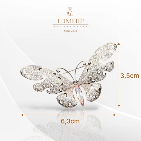 Trâm, Ghim Cài Áo HimHip Bướm Đêm Thanh Lịch HKCC Đính Phale 3,5*6,3cm
