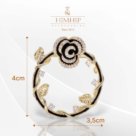 Trâm, Ghim Cài Áo HimHip Vòng Tròn Hoa Hồng Đen Quý Phái HKCC Đính Phale 3,5*4cm