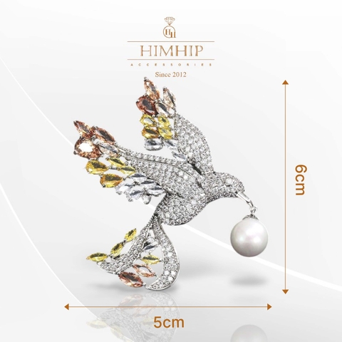 Trâm, Ghim Cài Áo HimHip Chim Đại Bàng Ngậm Trai Sang Trọng HKCC Đính Phale 5*6cm