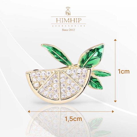 Trâm, Ghim Cài Áo Nhỏ HimHip Quả Chanh Lá Xanh Sang Trọng HKCC Đính Phale 1*1,5cm