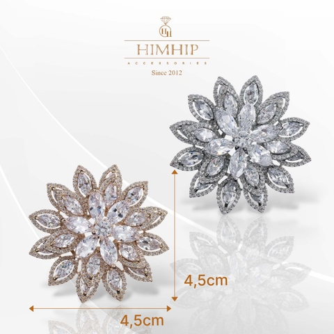 Trâm, Ghim Cài Áo HimHip Hoa Nhiều Cánh Sang Trọng HKCC Đính Phale 4,5cm
