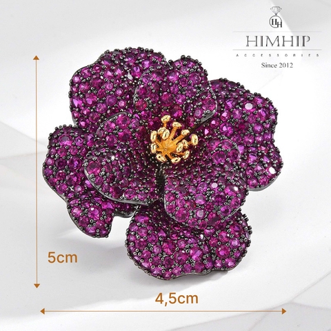 Trâm, Ghim Cài Áo HimHip Hoa Tím Sang Trọng Đính Phale 4,5*5cm