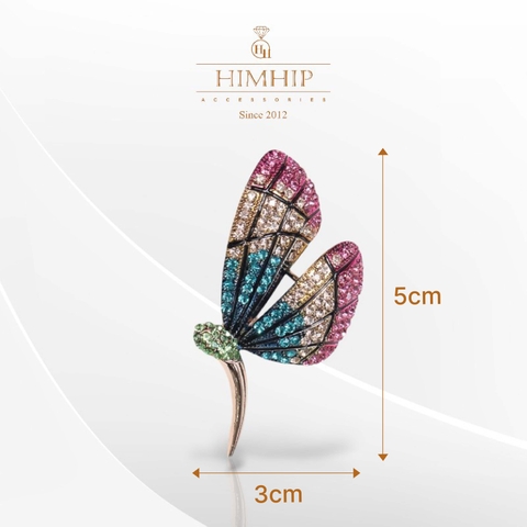 Trâm, Ghim Cài Áo HimHip Bướm Nhiều Màu Thanh Lịch HKCC Đính Phale 3*5cm