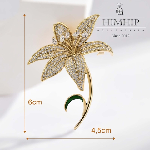 Trâm, Ghim Cài Áo HimHip Hoa Ly Sang Trọng Đính Phale 4,5*6cm