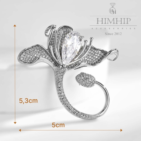Trâm, Ghim Cài Áo HimHip Hoa 3 Cánh Trắng Sang Trọng Đính Phale 5*5,3cm