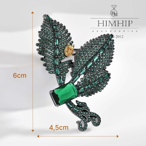 Trâm, Ghim Cài Áo HimHip Hoa 3 Lá Thanh Lịch Đính Phale Xanh 4,5*6cm
