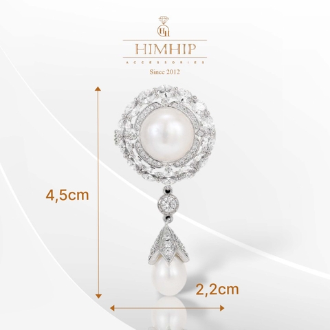 Trâm, Ghim Cài Áo Nhỏ HimHip Hoa Trắng Thả Trai Sang Trọng HKCC Đính Phale 2,2*4,5cm
