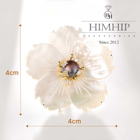 Trâm, Ghim Cài Áo Himhip Hoa Mai Khảm Trai Sang Trọng HKCC Mix Trai Tím 4cm