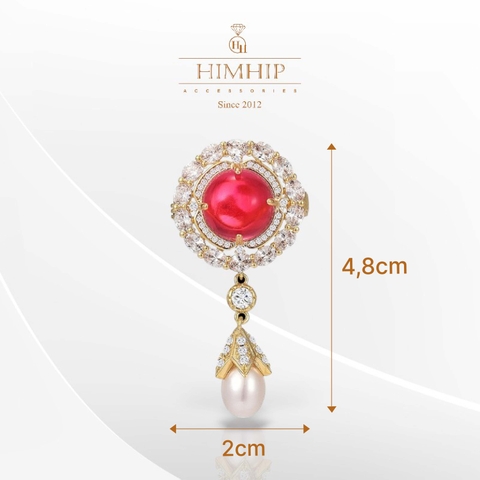 Trâm, Ghim Cài Áo Nhỏ HimHip Bông Hoa Đỏ Dáng Thả Sang Trọng HKCC Mix Trai 2*4,8cm