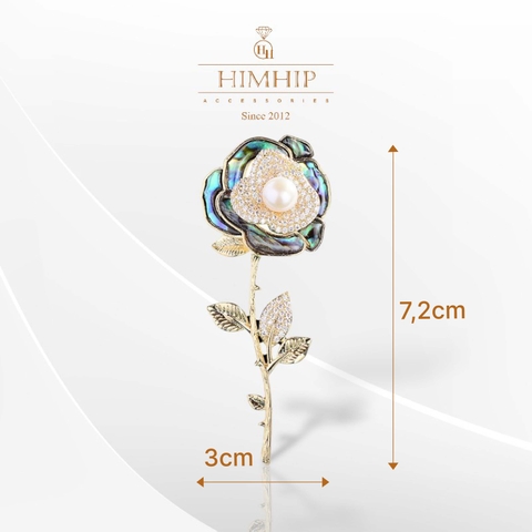 Trâm, Ghim Cài Áo HimHip Hoa Hồng Khảm Trai Quý Phái HKCC Đính Đá Phale 3*7,2cm