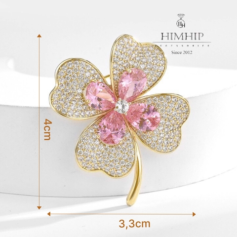 Trâm, Ghim Cài Áo HimHip Hoa 4 Cánh May Mắn HKCC Mix Phale Hồng 3.3x4cm