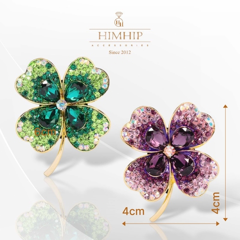 Trâm, Ghim Cài Áo HimHip Hoa 4 Cánh May Mắn HKCC Mix Phale 4x4cm