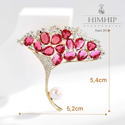 Trâm, Ghim Cài Áo HimHip Lá Sen Đỏ Thanh Lịch HKCC Đính Phale 5,4*5,2cm HPBD