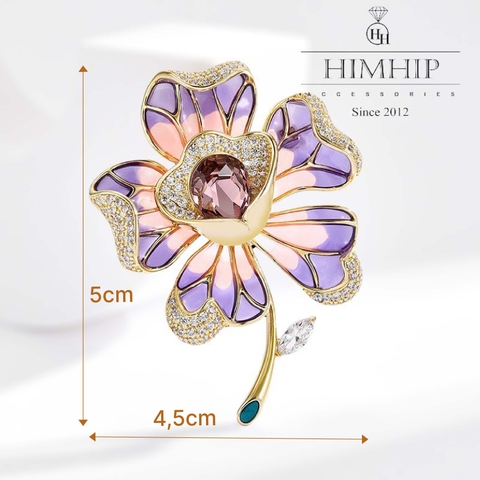Trâm, Ghim Cài Áo HimHip Hoa Tím Sang Trọng HKCC Đính Phale 4,5*5cm