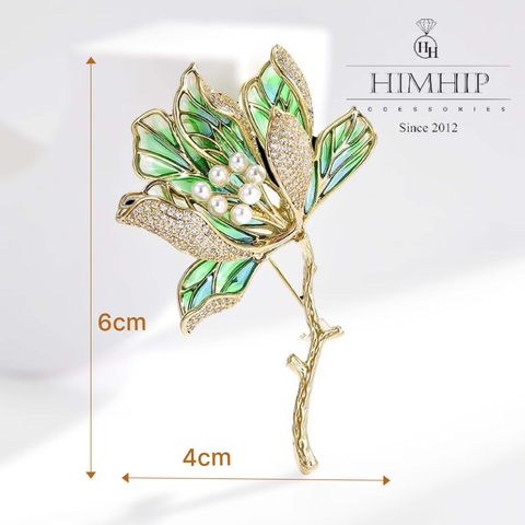 Trâm, Ghim Cài Áo HimHip Hoa Mộc Lan Sang Trọng HKCC Đính Phale 4*6cm