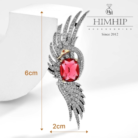 Trâm, Ghim Cài Áo HimHip Thiên Nga Đỏ Sang Trọng HKCC Đính Phale 2*6cm