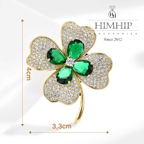 Trâm, Ghim Cài Áo HimHip Hoa 4 Cánh May Mắn HKCC Mix Phale Xanh 3.3*4cm
