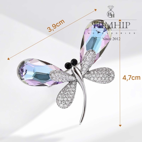 Trâm, Ghim Cài Áo HimHip Chuồn Chuồn Cánh Ombre Xanh Tím Thanh Lịch HKCC Đính Phale 3,9*4,7cm