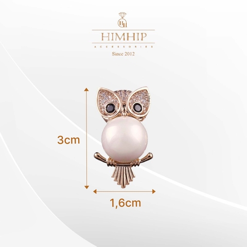 Pin Cài Áo HimHip Cú Mèo Đậu Cành Cây Sang Trọng HKCC Mix Trai 3*1,6cm - Vàng