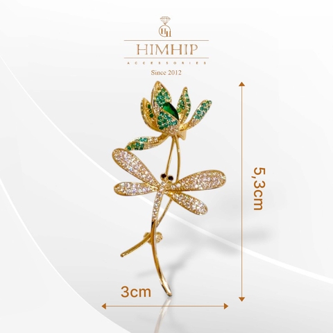Trâm, Ghim Cài Áo HimHip Hoa Sen Kết Hợp Chuồn Chuồn Sang Trọng HKCC Đính Phale 5,3*3cm HPBD