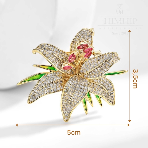 Trâm, Ghim Cài Áo HimHip Hoa Ly Thanh Lịch HKCC Đính Phale 3,5*5cm
