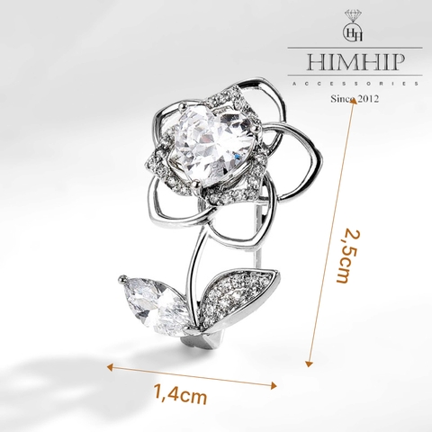 Trâm, Ghim Cài Áo Nhỏ HimHip Hoa Hồng Trắng Cá Tính HKCC Đính Phale 2,5*1,8cm