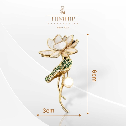 Trâm, Ghim Cài Áo HimHip Hoa Sen Duyên Dáng HKCC Đính Trai 6*3cm HPBD