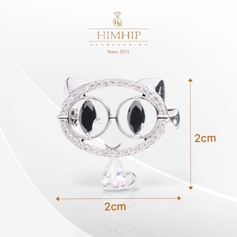 Trâm, Ghim Cài HimHip Mèo Đeo Kính HKCC Đính Phale 2*2cm