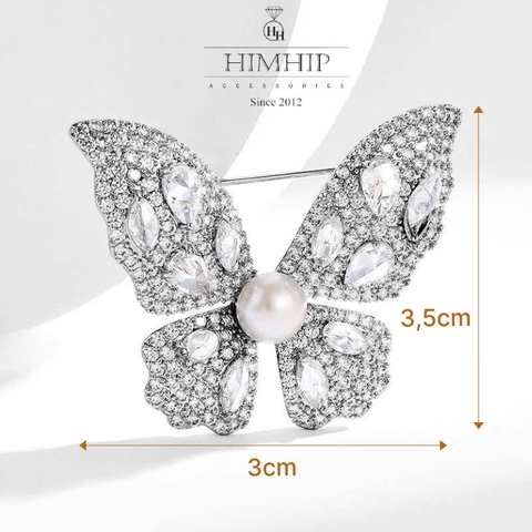 Trâm, Ghim Cài Áo HimHip Bướm Phale Trắng Thanh Lịch HKCC Mix Trai 3,5*3cm