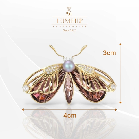 Trâm, Ghim Cài Áo HimHip Bướm Cánh Đôi Sang Trọng HKCC Mix Trai 3*4cm