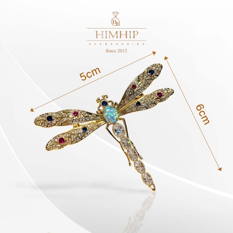 Trâm, Ghim Cài Áo HimHip Chuồn Chuồn Cánh Đá Nhiều Màu Lấp Lánh HKCC Đính Phale 5*6cm