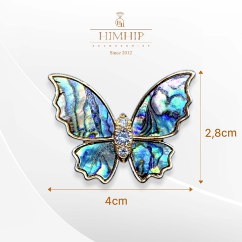Trâm, Ghim Cài Áo HimHip Bướm Khảm Trai Ánh Xà Cừ Sang Trọng HKCC Đính Phale 4*2,8cm Phụ Kiện Áo Dài
